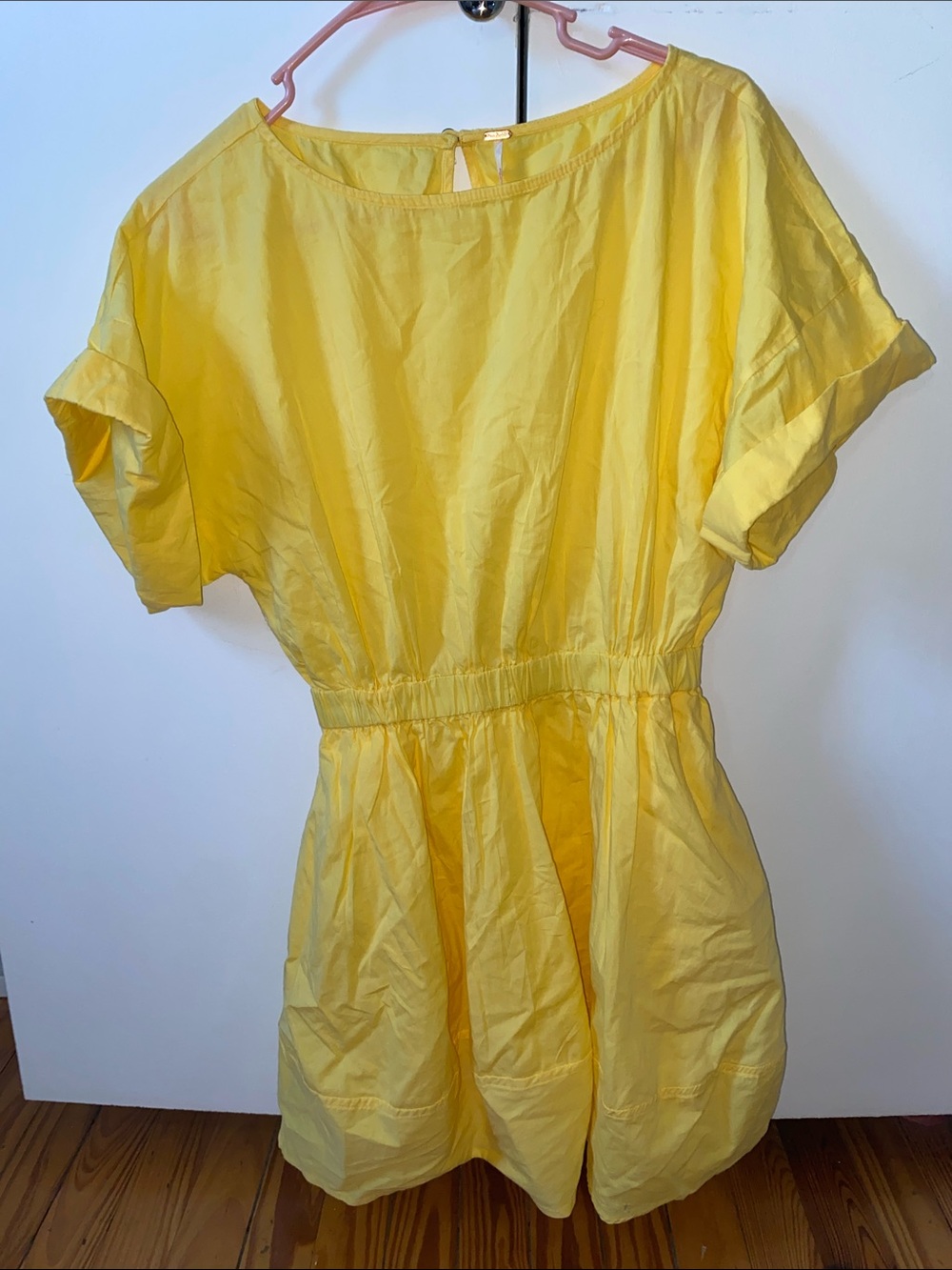 Free People Yellow Short-Sleeve Elastic Waist Tunic